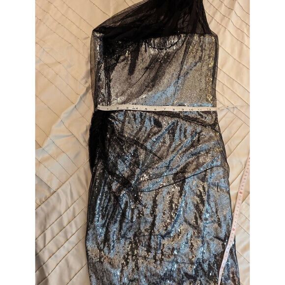 Tadashi collection silver sequin strapless dress black tulle overlay sz … - Picture 5 of 6